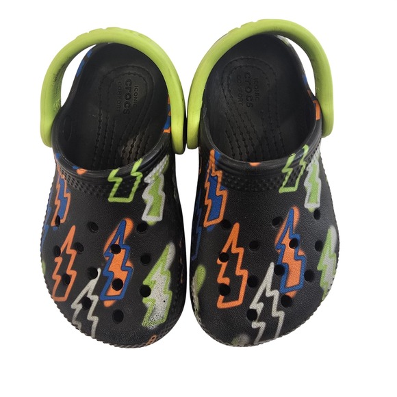 Other - Crocs‎ Kids Classic Clog Lightning Bolt Black Lime Green Size C7